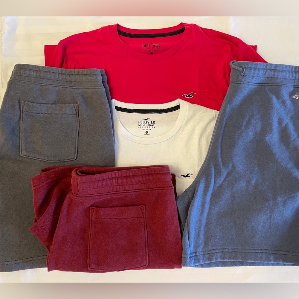 Hollister 5-piece bundle - 3 sweat shorts & 2 tee shirts - all men’s large